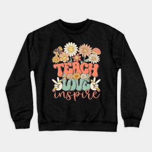 Teach Love Inspire Retro Groovy Daisy Back To School Teacher Crewneck Sweatshirt